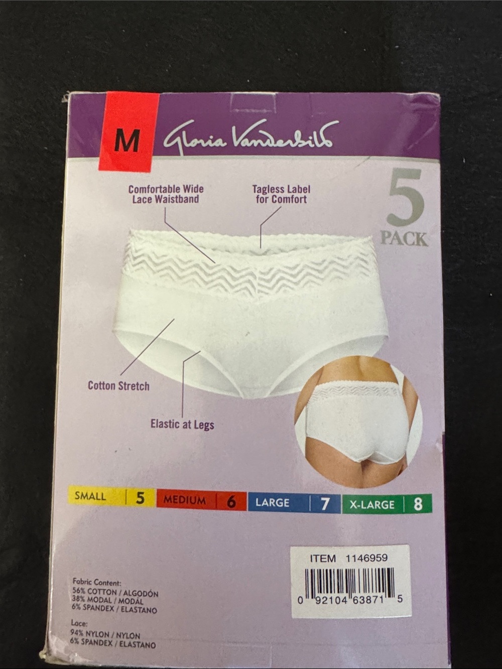 Gloria Vanderbilt White Lace Waistband Women's Briefs 5-Pack - Picture 2 of 3